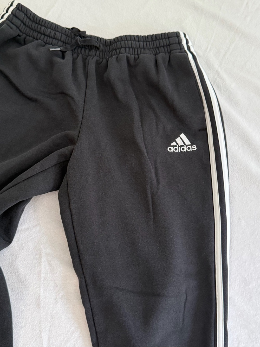 Adidas Mens Black Jogger Track Pants with White Stripes Large - Picture 2 of 5